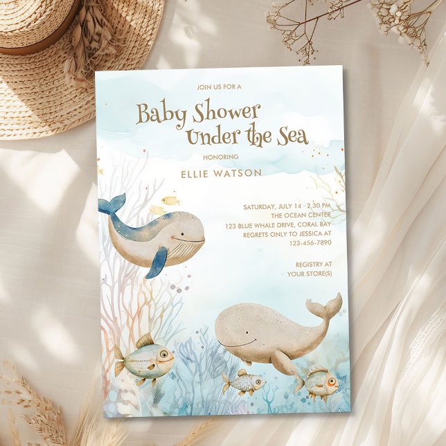 Neutralten under babyskaren för sjön inbjudningar (Under the Sea Baby Shower from the Whale Baby Shower Collection by Darling & May)