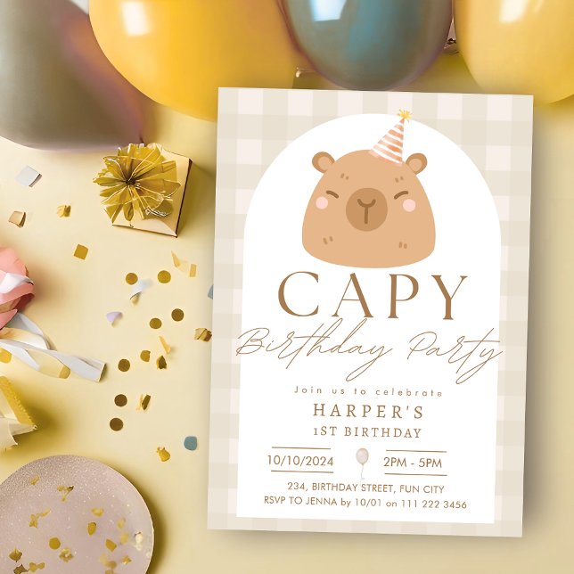 Neutralten Watercolor Capybara Capy Birthday Inbjudningar (Watercolor Capybara Capy Birthday Neutral Invitation)