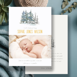 Neutralten Woodland Gräs Träd Birth Notice Tack Kort