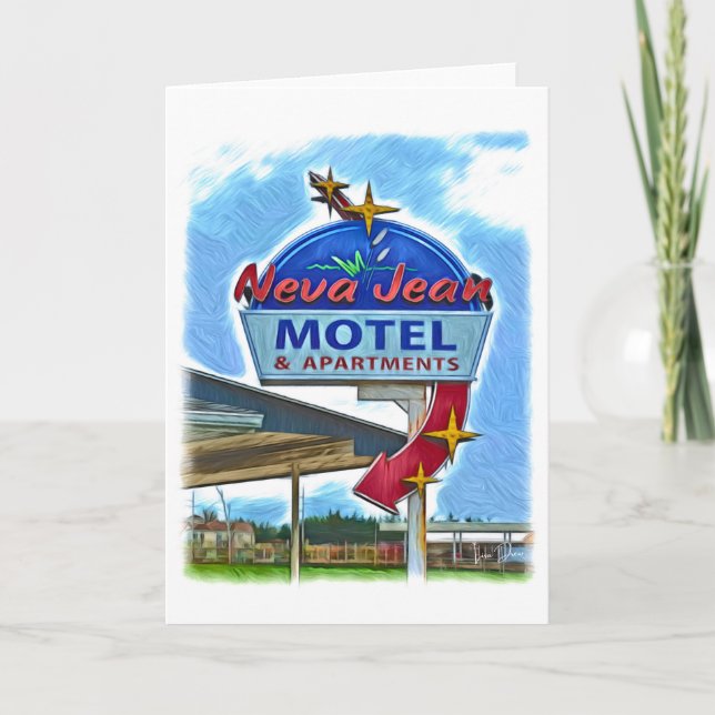Neva Jean Motel Retro Neon-signaturkort Tack Kort (Framsida)