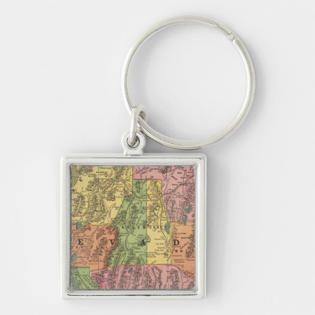 Nevada 3 fyrkantig silverfärgad nyckelring (Framsidan)