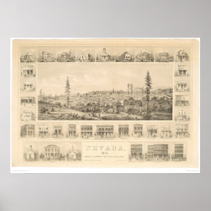Nevada City, CA. Panoramisk Karta 1856 (1184A) Poster