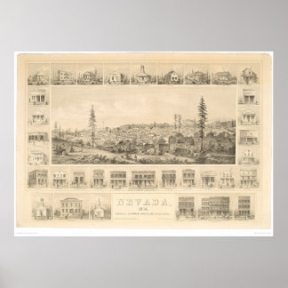 Nevada City, CA. Panoramisk Karta 1856 (1184A) Poster