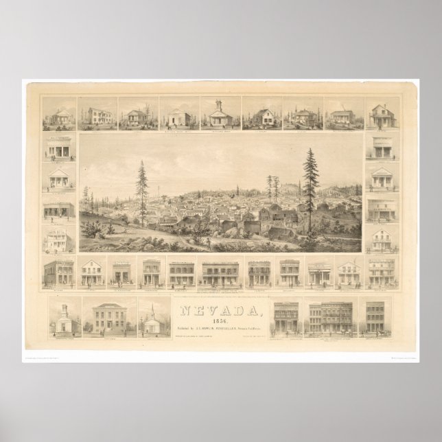 Nevada City, CA. Panoramisk Karta 1856 (1184A) Poster (Framsidan)