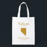 Nevada Destination Wedding Welcome Bag, Guld Tote Återanvändbar Påse<br><div class="desc">Bröllop helg välkomnar en presentpåse för gäster från byn till bröllop,  med en bild av Nevada,  med hjärta som du kan ha ställe på exakt plats. Fyll i toa med dina favoritgodis.</div>