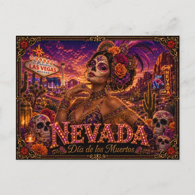 Nevada Día de los Muertos Retro Vykort (Framsida)
