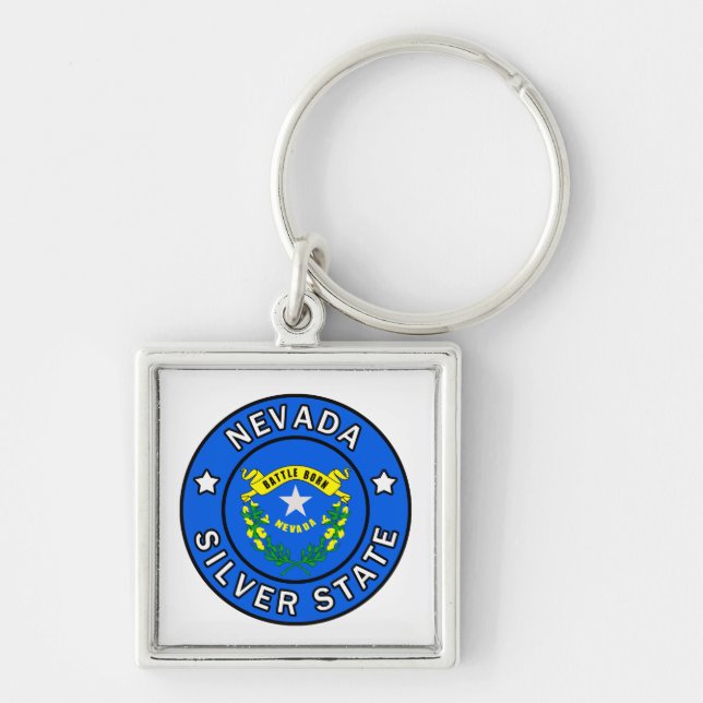 Nevada Fyrkantig Silverfärgad Nyckelring (Framsidan)