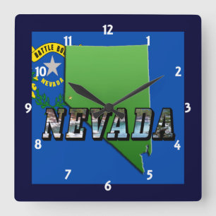Nevada Karta, Bild Text och Flagga Clock Fyrkantig Klocka