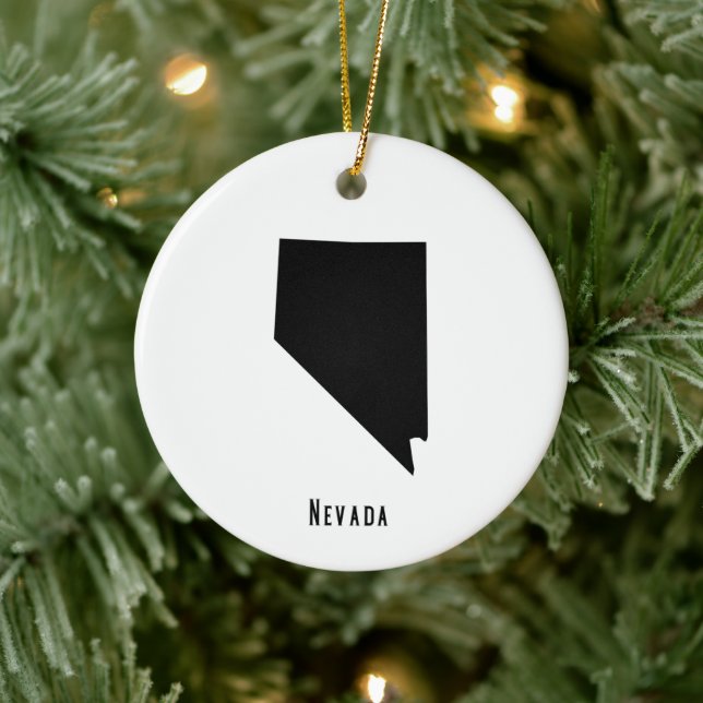Nevada Karta - Black and White Modern Nevada Karta Julgransprydnad Keramik (Träd)