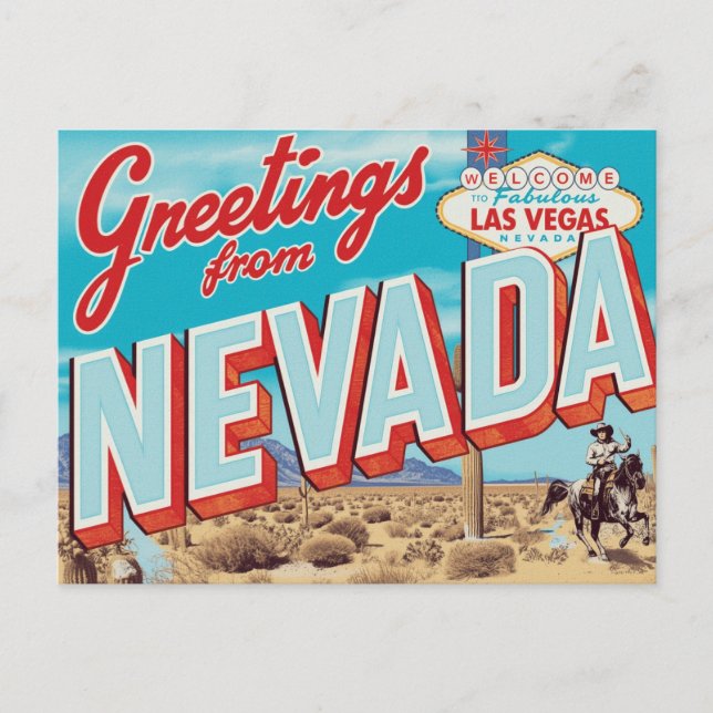 Nevada Las Vegas Sign Cowboy Vykort (Framsida)