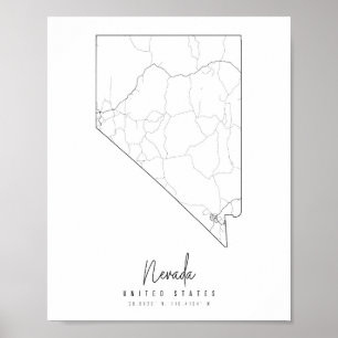 Nevada Minimal Street Karta Poster