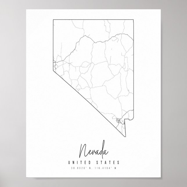 Nevada Minimal Street Karta Poster (Framsidan)