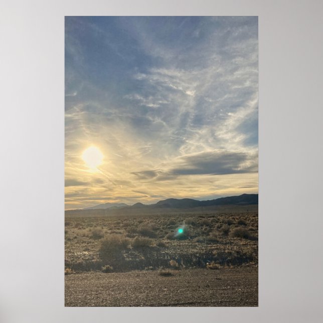 Nevada Öken Solnedgång – Vertikal Gyllene Himmel Poster (Framsidan)