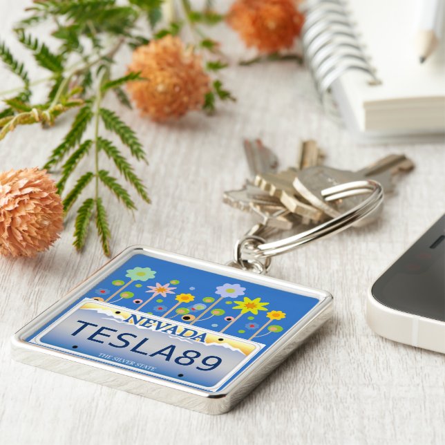 Nevada registreringsskylt fyrkantig silverfärgad nyckelring (Sidan)