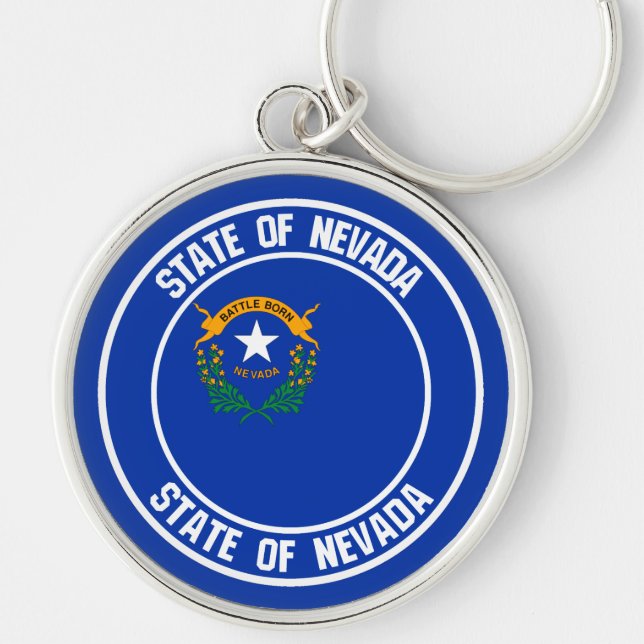Nevada Round Emblem Rund Silverfärgad Nyckelring (Framsidan)