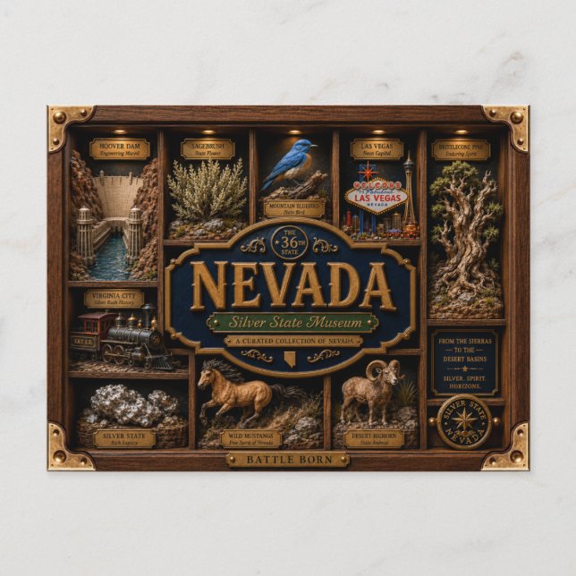Nevada Shadow Box 3D Figurin Delstat Vykort (Framsida)