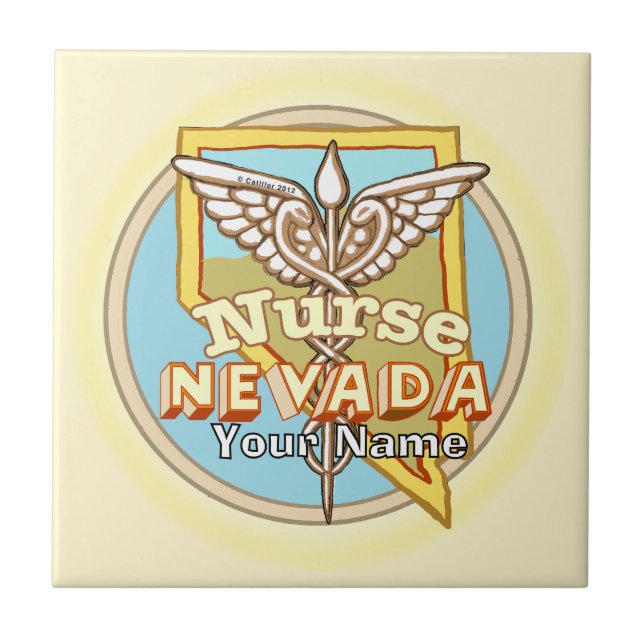 Nevada Sjuksköterska Caduceus Klinker Kakelplatta (Framsidan)