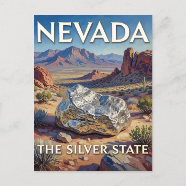 Nevada State Pride Ökenlandskap Med Silver Vykort (Framsida)