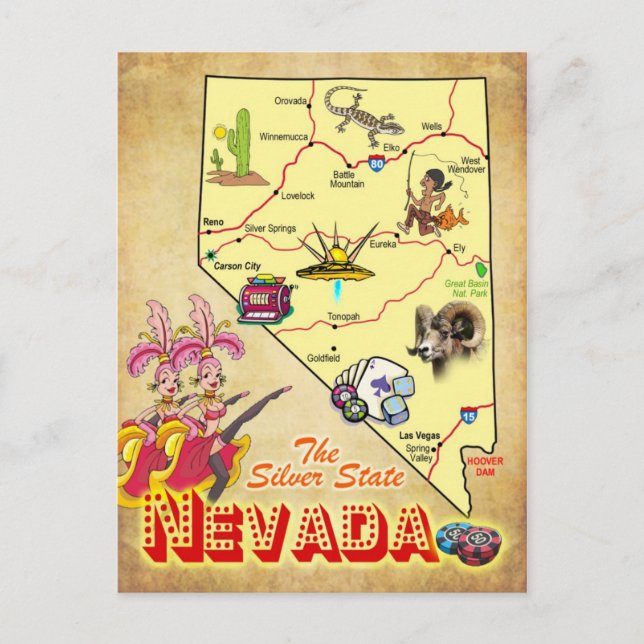 Nevada-staten Karta Vykort (Framsida)