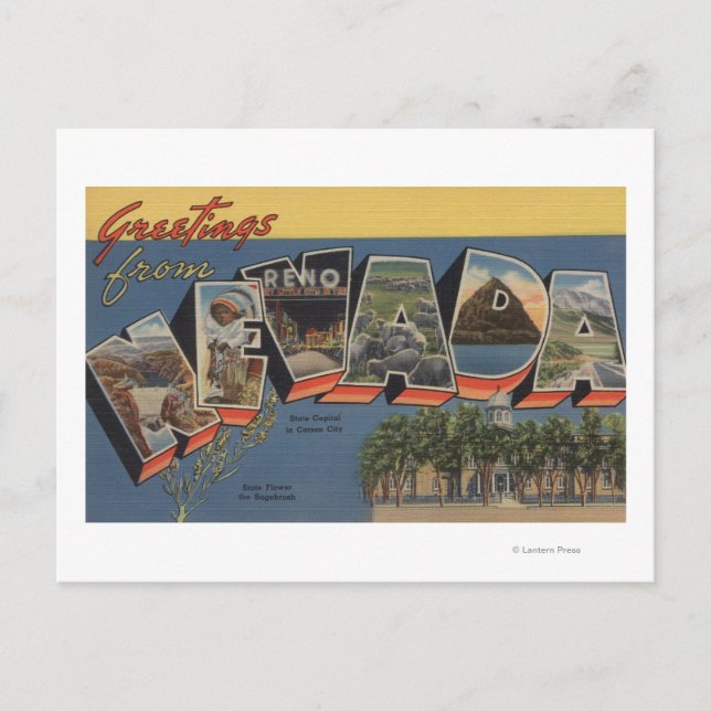 Nevada (statligt kapital/blomma) vykort (Framsida)