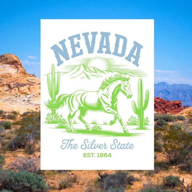 Nevada The Silver State Est. 1864 Vildhäst Vykort (Nevada The Silver State Est. 1864 Wild Horse Postcard
)