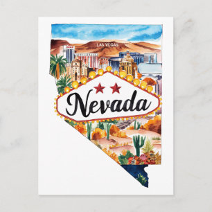 Nevada USA Delstat Formgiven Vintage Vattenfärg Vykort