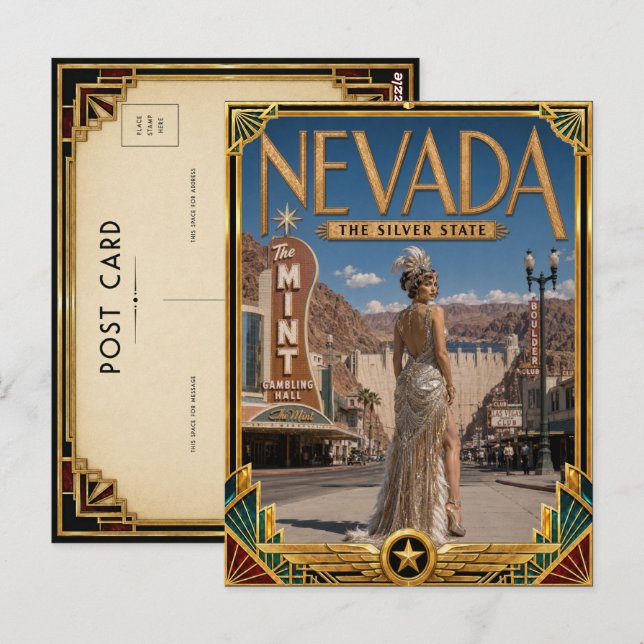 Nevada Vintage Art Deco Guldåldern Vykort (Fram/baksida)