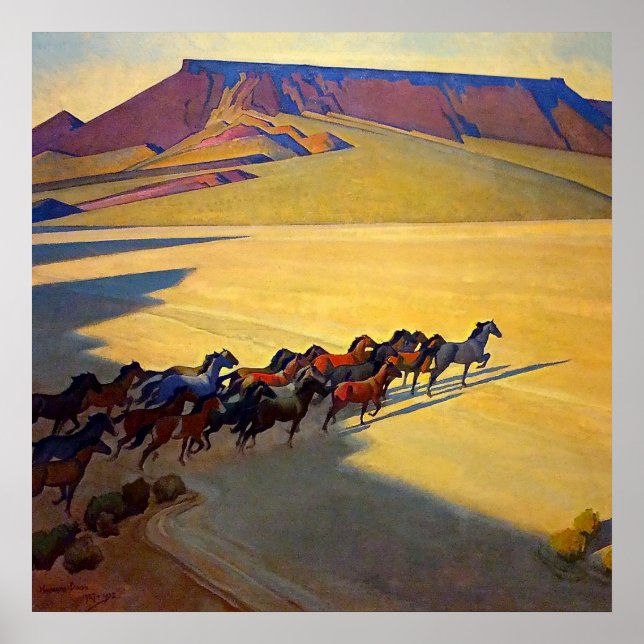 ”Nevadas vilda hästar” av Maynard Dixon Poster (Framsidan)