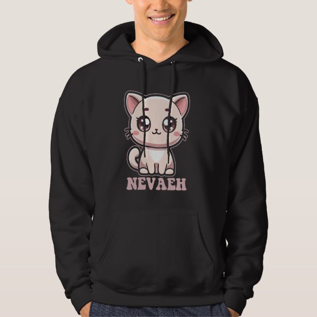 Nevaeh Cute Kattunge Design for Girls Namn Nevaeh Hoodie (Framsida)