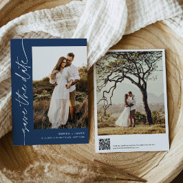 NEVE Navy Blue Photo Save Date Card Inbjudningar