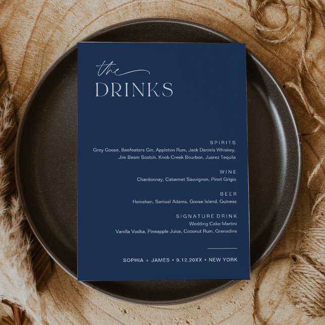 NEVE Navy Bröllop Drink Pub Menu 5x7-kort Inbjudningar (Skapare uppladdad)