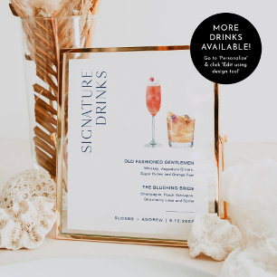NEVE Navy Namnteckning Drinks Bröllop Sign Poster