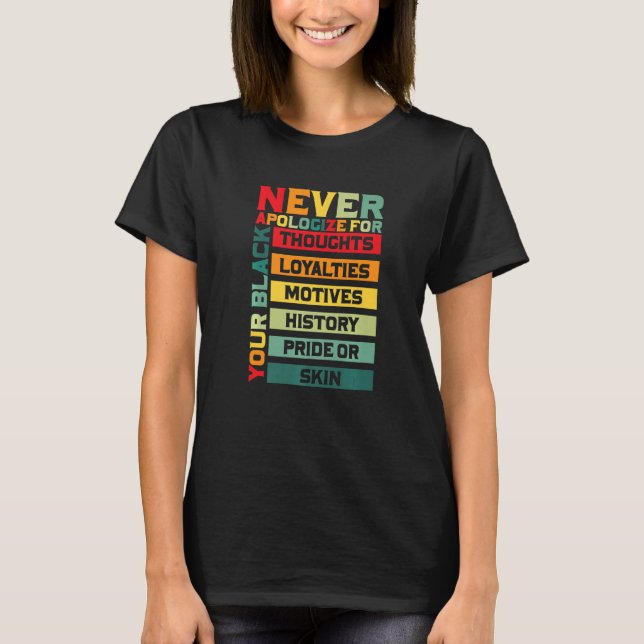 Never Apologize Black History Month BLM Melanin Pr T Shirt (Framsida)