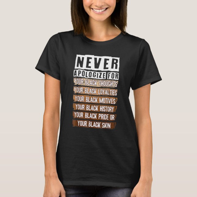 Never Apologize Black History Month BLM Melanin Pr T Shirt (Framsida)