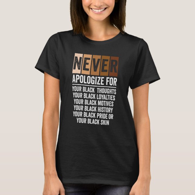 Never Apologize Black History Month BLM Melanin Pr T Shirt (Framsida)