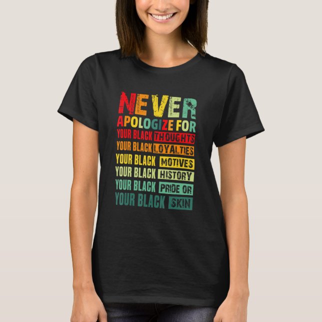 Never Apologize Black History Month BLM Melanin Pr T Shirt (Framsida)