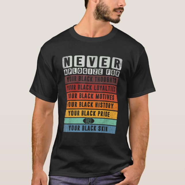 Never Apologize For Your Black Thoughts Black Hist T Shirt (Framsida)