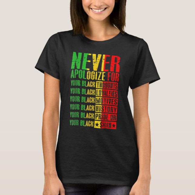 Never Apologize For Your Blackness Black History P T Shirt (Framsida)