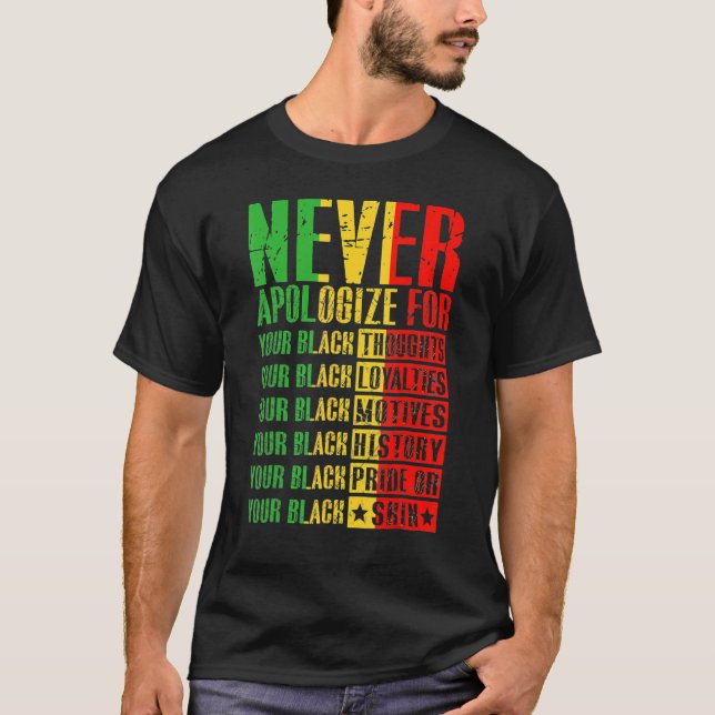 Never Apologize For Your Blackness Black History P T Shirt (Framsida)