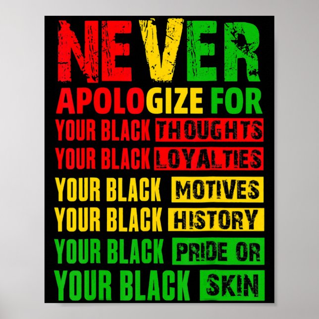 Never Apologize Your Black History Month African A Poster (Framsidan)