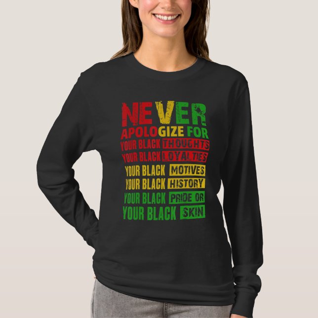 Never Apologize Your Black History Month African A T Shirt (Framsida)