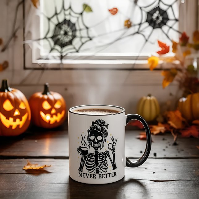 Never Better Skeleton  Funny Retro Halloween Mug  Mugg (Skapare uppladdad)
