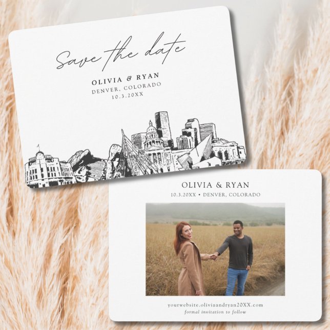 Never Bröllop Modern Spara datum Inbjudningar (Denver Wedding Save the Date with Engagement photo)