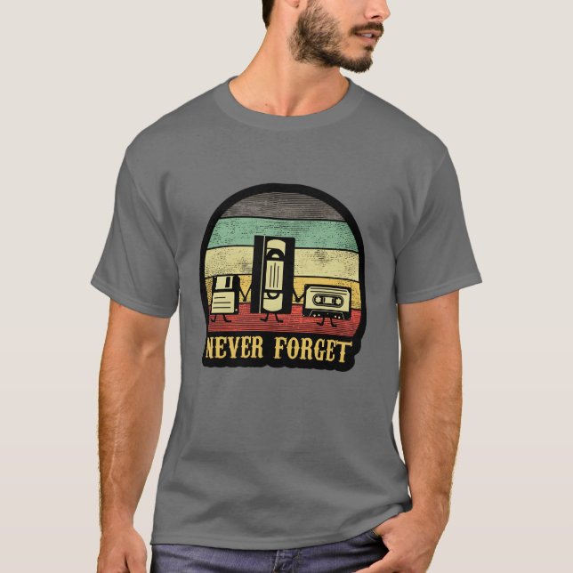Never Forget 90s Sticker vintage T Shirt (Framsida)
