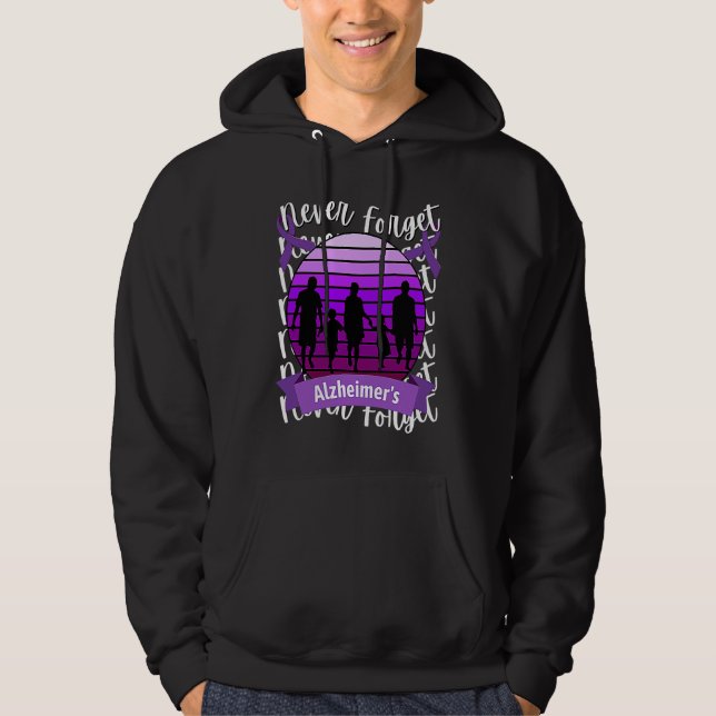 Never Forget Alzheimer's Awareness Retro Purple Fa Hoodie (Framsida)