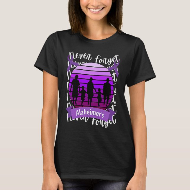 Never Forget Alzheimer's Awareness Retro Purple Fa T Shirt (Framsida)