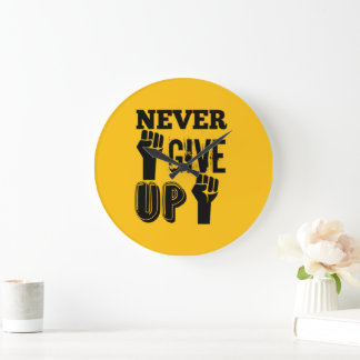Never Give Up Motivational Round Wall Clock Stor Klocka
