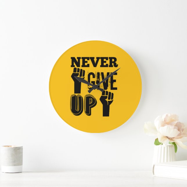 Never Give Up Motivational Round Wall Clock Stor Klocka (Hem)