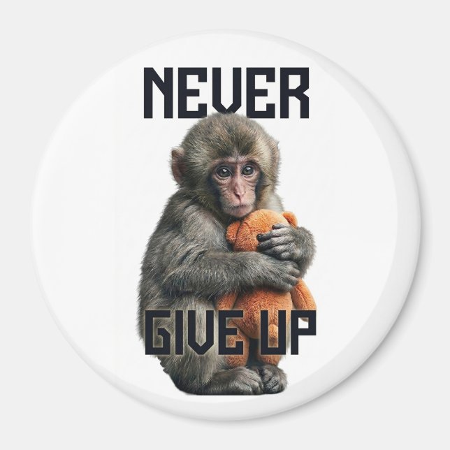 Never Give Up - Resilient Baby Monkey with Teddy B Magnet (Framsidan)