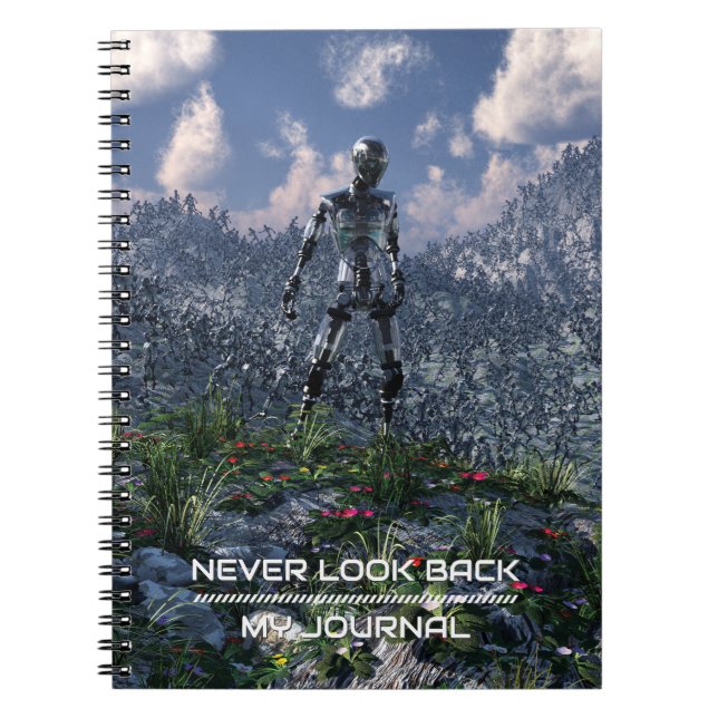 Never Look Back. Futuristic landscape with robots Anteckningsbok (Framsidan)